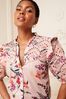 Love & Roses Nude Floral Broderie V Neck Ruffle Yoke Puff Sleeve Blouse