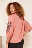 Love & Roses Pink Puff 3/4 Sleeve Applique Detail Blouse