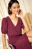 Bostonian ipswich apron brown leather brown black dress shoes 30065 Berry Red Puff Sleeve Ruched Waist V Neck Midi Summer Dress