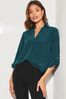 Lipsy Teal Blue V Neck 3/4 Sleeve Collared Blouse