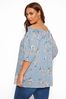 Yours Blue Curve Floral Stripe Embroidered Bardot Top