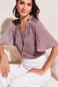 Lipsy Lilac Pleat V Neck Front Tie Flutter Sleeve Top