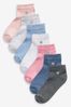 Multi 7 Pack Embroidered Cushioned Sole Trainer Socks
