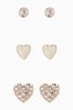Gold Tone Heart Stud Earrings 3 Pack
