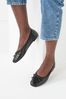 Black Leather Regular/Wide Fit Signature Ruched Ballerina Shoes