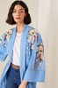 Monsoon Blue Sheer Embroidered Longline Kimono