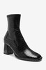 Black Croc Regular/Wide Fit Square Toe Zip Sock Boots