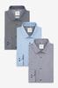 Blue Navy/Check/Grey Plain Regular Fit Single Cuff Shirts 3 Pack