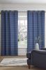 Blue Windowpane Check Eyelet Lined Curtains
