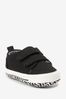 Black Two Strap Baby Pram Shoes apoyo (0-24mths)