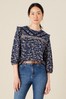 Monsoon Blue Lace Trim Printed Top