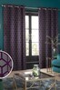 Purple Flocked Geometric Eyelet Lined Curtains