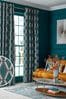 Teal Blue Geometric Cut Velvet Collection Luxe Eyelet Lined Curtains