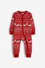 The Little Tailor Baby And Children's Red Reindeer Christmas Fair Isle Pattern All-In-One