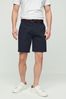 Navy Blue Ditsy Print Straight Fit Belted Chino Shorts With Stretch