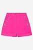 Girls Wool Button Trim Shorts in Pink