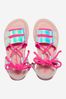 Girls White Leather & Lace Snake Design Sandals in Pink