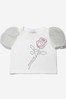 Girls Cotton And Tulle Rose T-Shirt in Cream