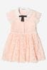 Girls Floral Guipure Lace Dress in Apricot