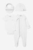 Baby Boys Organic Cotton Sleepsuit 4 Piece Gift Set in White