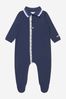 Baby Boys Cotton Logo Print Sleepsuit in Navy
