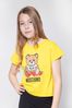 Girls Cotton Teddy Toy And Fruit Logo T-Shirt in Yellow
