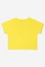 Girls Cotton Teddy Toy And Fruit Logo T-Shirt in Yellow