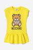 Girls Cotton Teddy Toy Logo Dress in Yellow