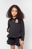 Girls Cotton Teddy Toy And Fruit Zip-Up Top in Black