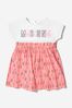 Baby Girls Cotton Logo Dress And Knickers Set in Pink