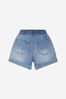 Baby Unisex Cotton Denim Teddy Logo Shorts in Blue