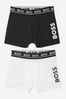 Boys Cotton Jersey Boxer Shorts 2 Pack in Black and White