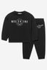 Baby Boys Cotton Happy Face Logo Tracksuit in Black