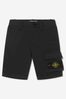 Boys Cotton And Wool Cargo Bermuda Shorts in Black