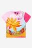 Girls Cotton Jersey Logo Flower Print T-Shirt in Multi