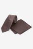 Brown Slim Satin Tie And Pocket Square Set
