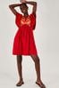 Monsoon Red Embroidered Ruffle Sleeve Jersey Dress