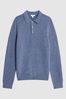 Reiss Blue Melange Holms Merino Wool Declan Polo Shirt