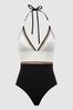 Reiss White/Tan Ray Colourblock Halter Swimsuit