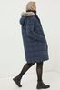 FatFace Blue Sienna Quilted Mid Length Coat