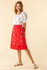 Roman Red A Line Leaf Print Contrast Skirt