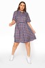 Yours Curve Blue Check Smock Dress