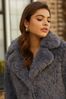 Friends Like These Grey Long Line Texture Faux Fur Jacket