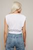 Little Mistress White Kelly White Cropped T-Shirt With Cowl Neck And Shoulder Pads