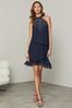Lipsy Navy Halter Hand Embellished Sequin Tiered Mini Swing Dress