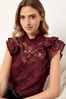 Lipsy Berry VIP Lace Flutter Sleeve Top