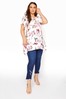 Yours Curve White Floral Tab Back Hanky Hem Top