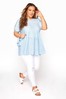 Yours Curve Blue Puff Sleeve Broderie Peplum Tunic