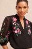 Buy V&A  Love & Roses Black Embroidery Embroidered Puff Sleeve