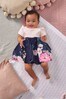 Lipsy Pink And Navy Blue Baby Puff Sleeve Dress With Matching Knicker
